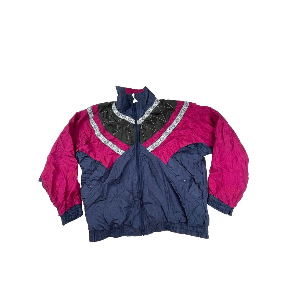 Vintage Casual Isle Windbreaker Jacket Womens S Colorful 90s 80s Full Zip